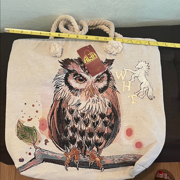 (0336) Owl PrintTote Bag - Cream Color - Picture 3 of 5